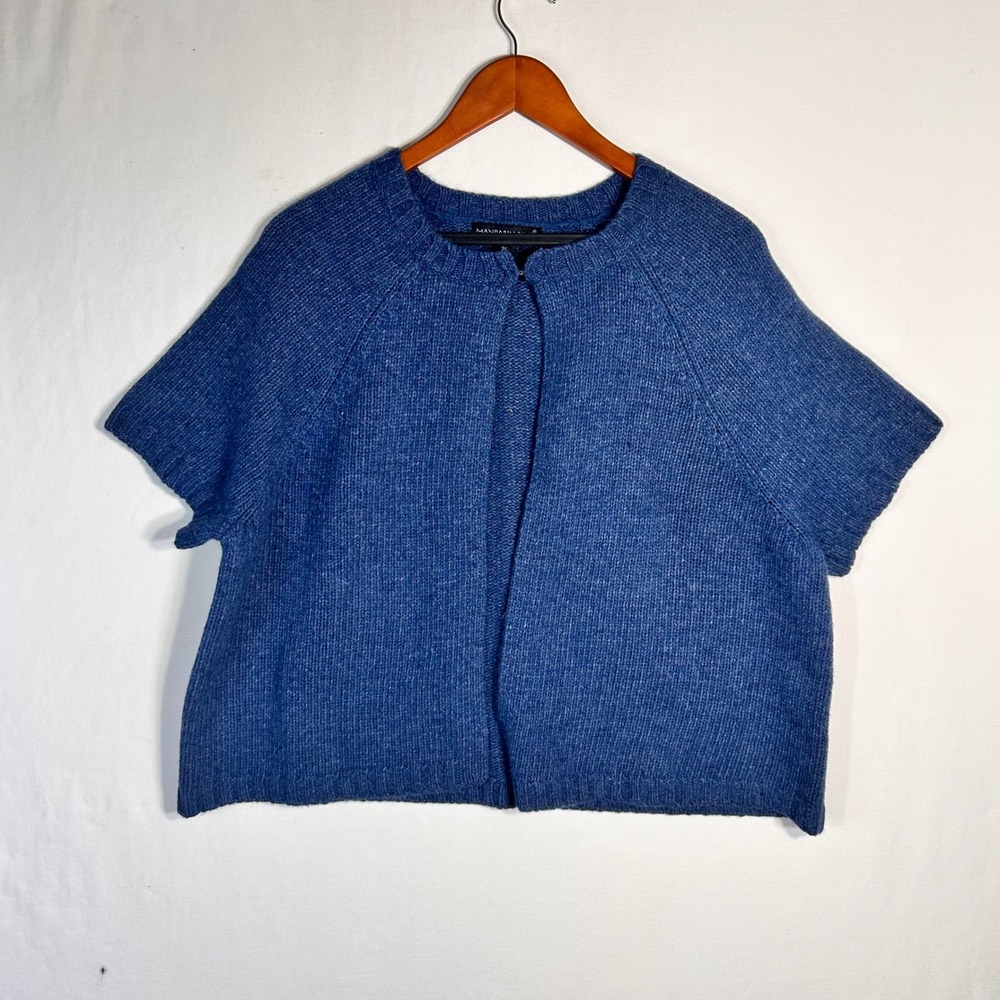 Mandarin Blue Woman Blue Lambswool Blend Short Sleeve Cardigan Sweater 3X - Picture 1 of 6
